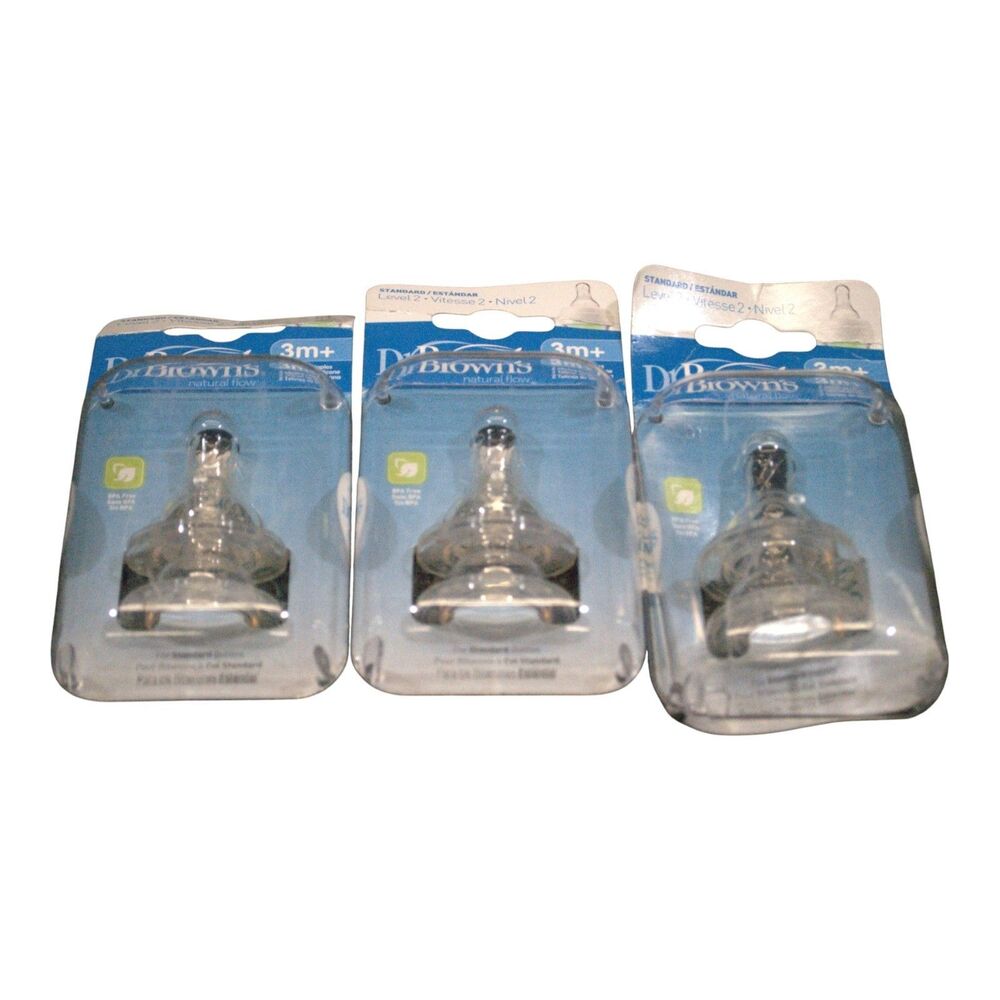 Lot Of 3 Dr. Brown's Natural Flow Silicone Bottle Nipple, Level 2 3m+